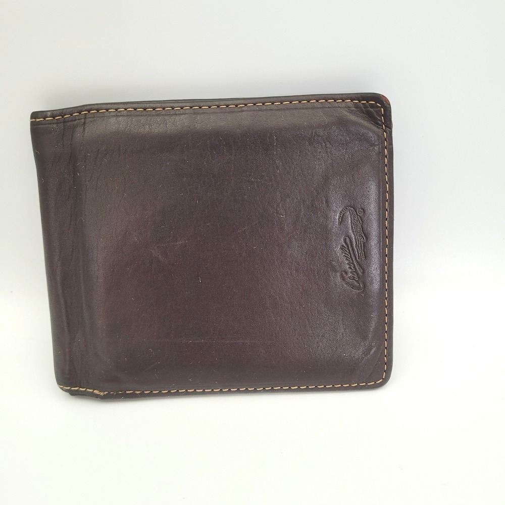 Crocodile Mens Bifold Wallet Dark Brown Leather Contrast Stitch Card Holder